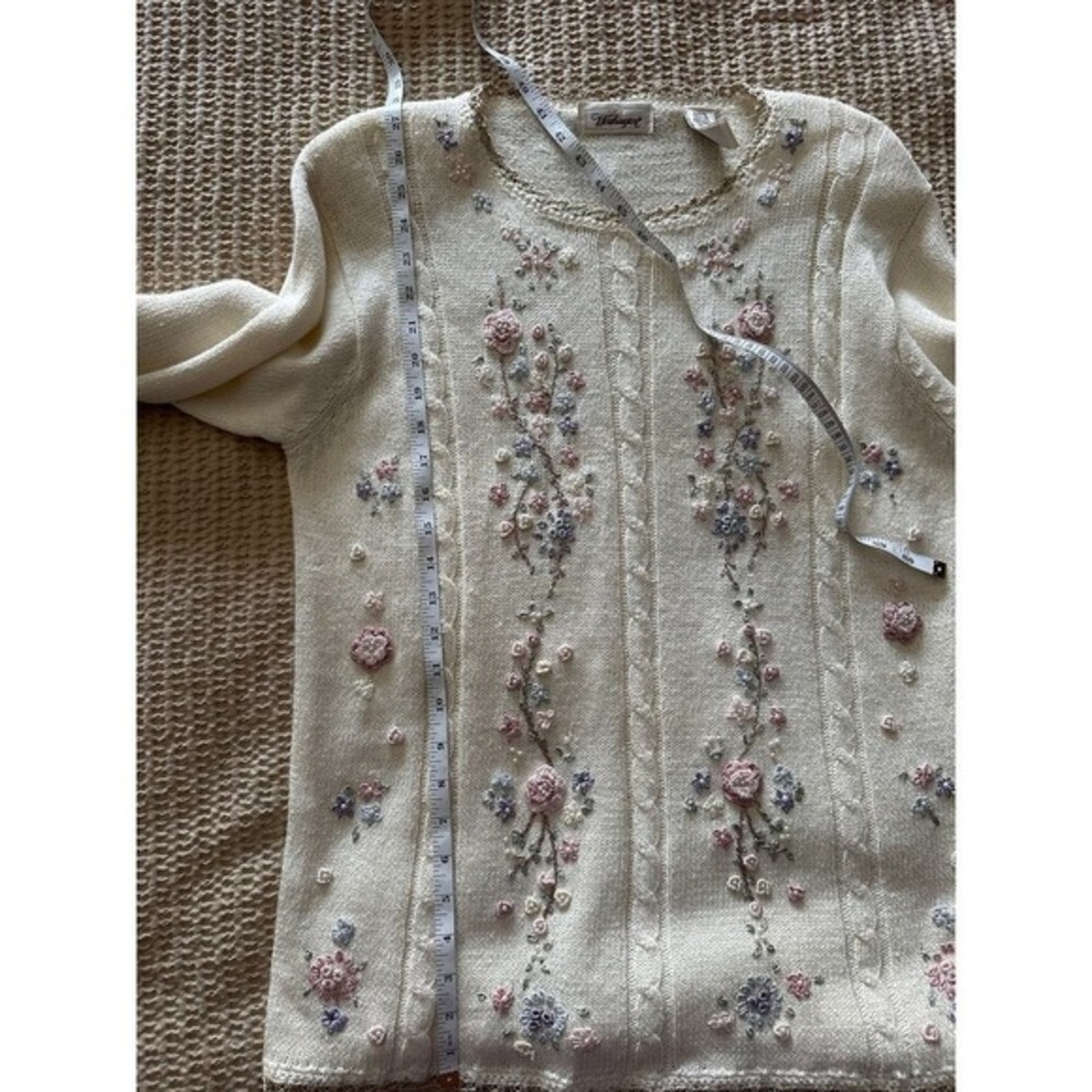Vintage Worthington Floral Embroidered Sweater‎ Petite Medium Cable Cottagecore - Picture 7 of 7